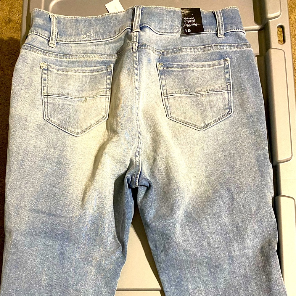 Distressed High Waisted Cropped Legging Jeans